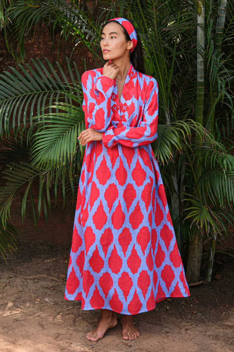 Nimo With Love, Sandalwood Dress - Ikat Red