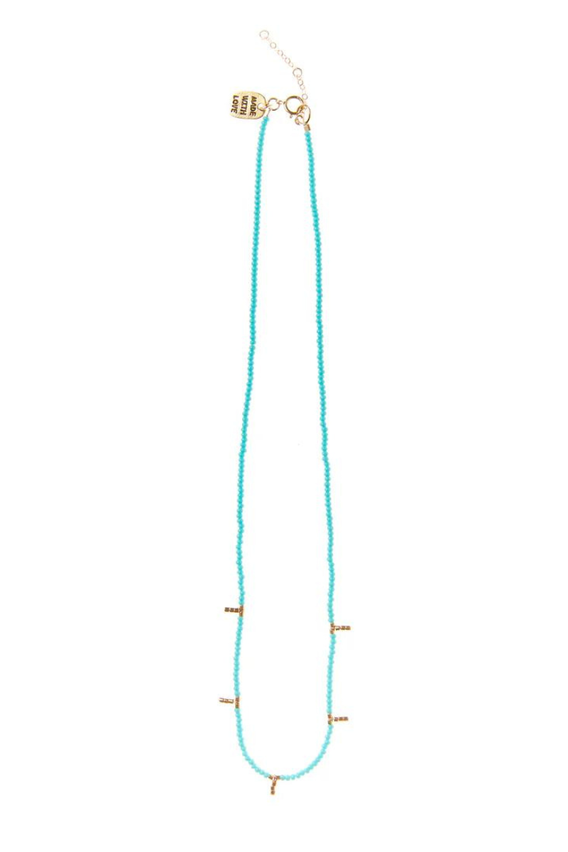 Sidai Designs, 5 Drop Kisongo Necklace- Turquoise/ Gold