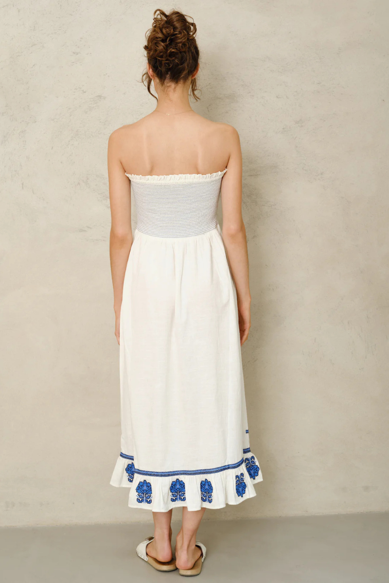 M.A.B.E, Carmi Emb Dress - Ecru/Blue