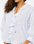 Kerri Rosenthal, Rosen Stripe Blouse- White- Solvang Blue