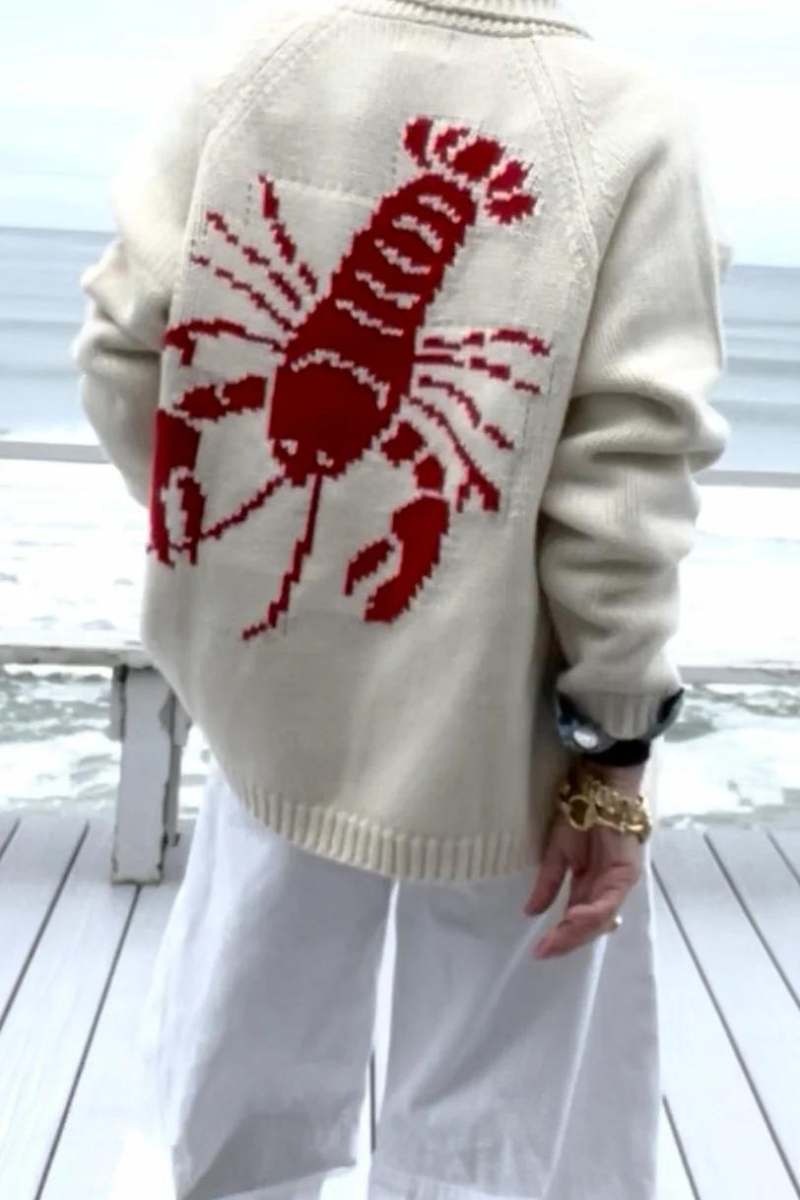 Varsity Cardigan-Lobster-Ivory/Red