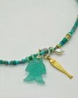 The Makery Collection, Assorted turquoise Bead Necklace with Fish & Pearl Pendants