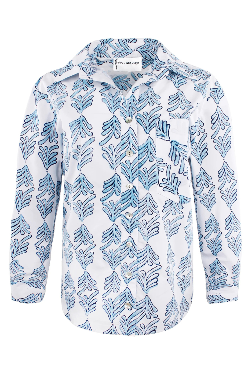 Finley, Andie Boyfriend Shirt, Palmetto Print-Blue