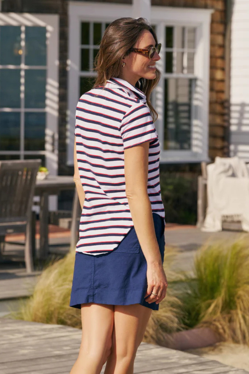 Frank & Eileen, Charlotte Polo Shirt-Red, Navy, White Striped