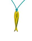 The Makery Collection, Gold Lucky Fish Pendant on Turquoise Blue  Cord