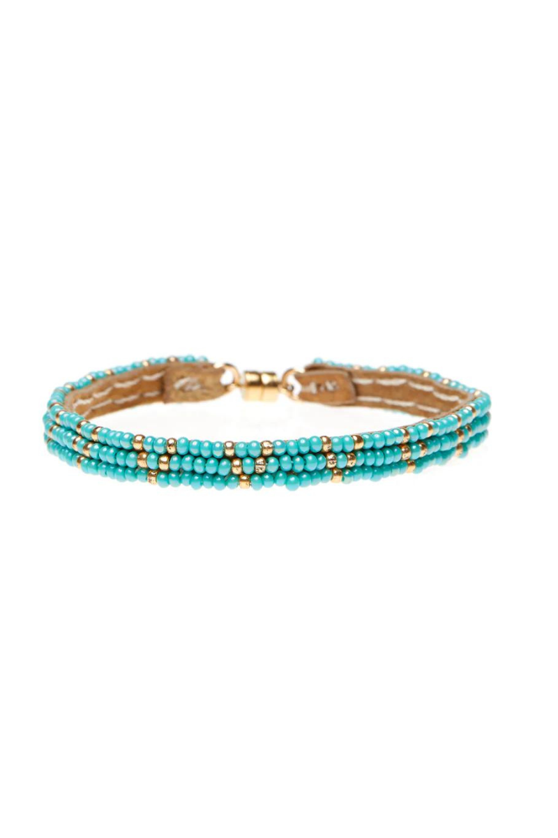 Sidai, 3 Dot Triangle XS Leather Bracelet - Turquoise and Gold