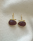 Schmuckoo, Oval Earrings with Bar Gold - Strawberry Quartz