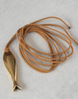 The Makery Collection, Lamu Long Tan Cord Necklace with Gold Fish Charm