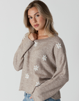 Lyla & Luxe, Aiden Daisy Crewneck Sweater with Embossed Flowers-Oat