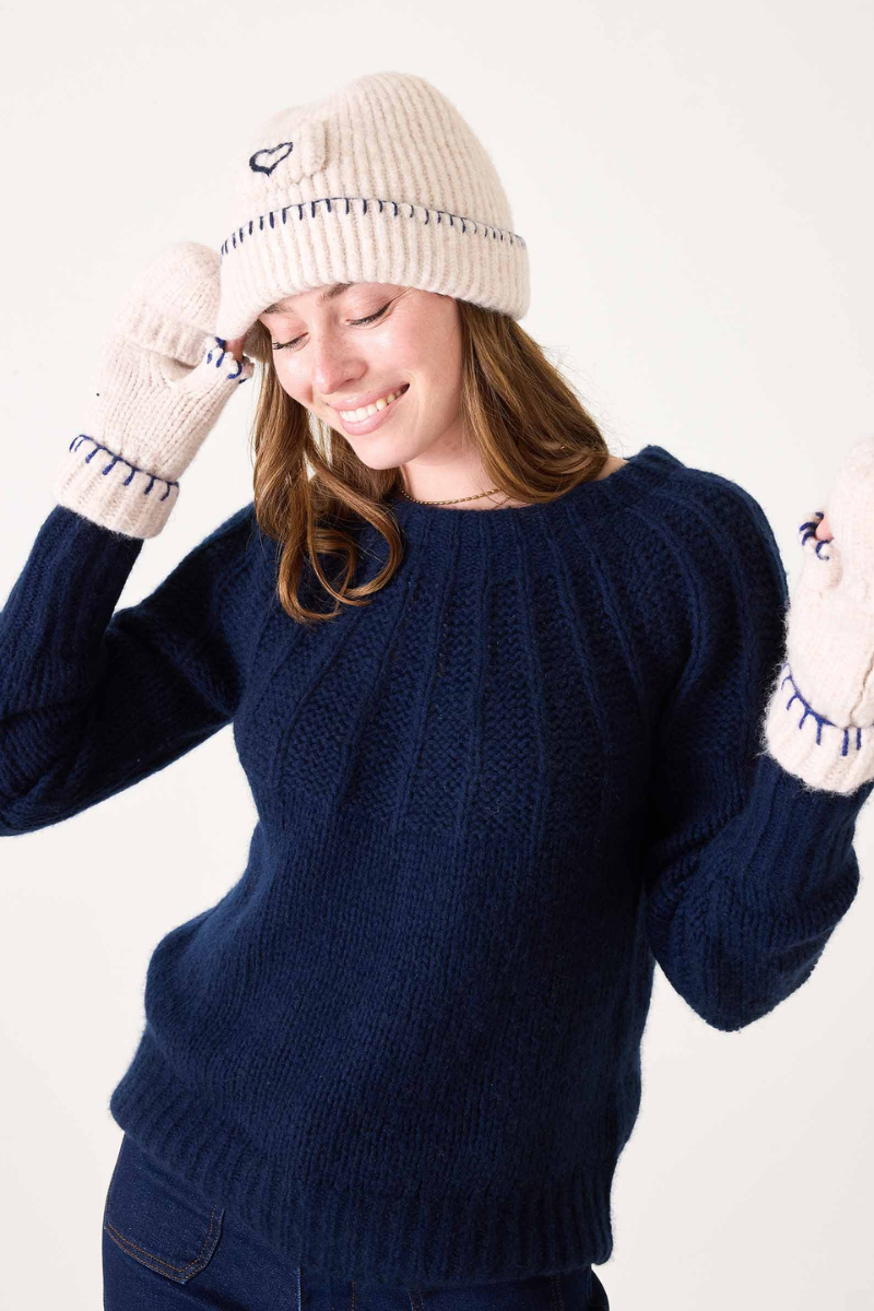 MERSEA, Sailor Love Whipstich Beanie -Cream/Navy