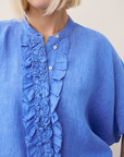 0039 Italy, Daisy Linen Blouse- Cobalt Blue