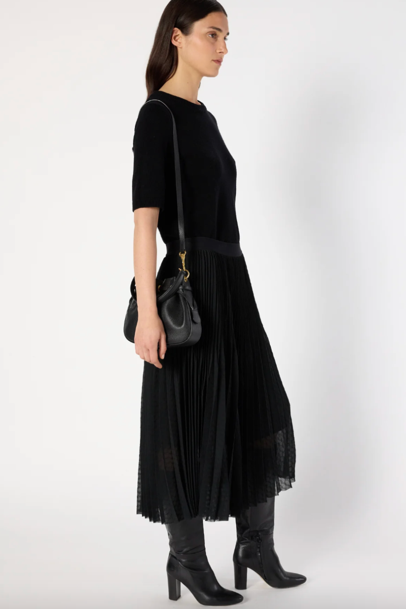 Gerard Darel, Bilal Pleated Jaquard Skirt- Noir