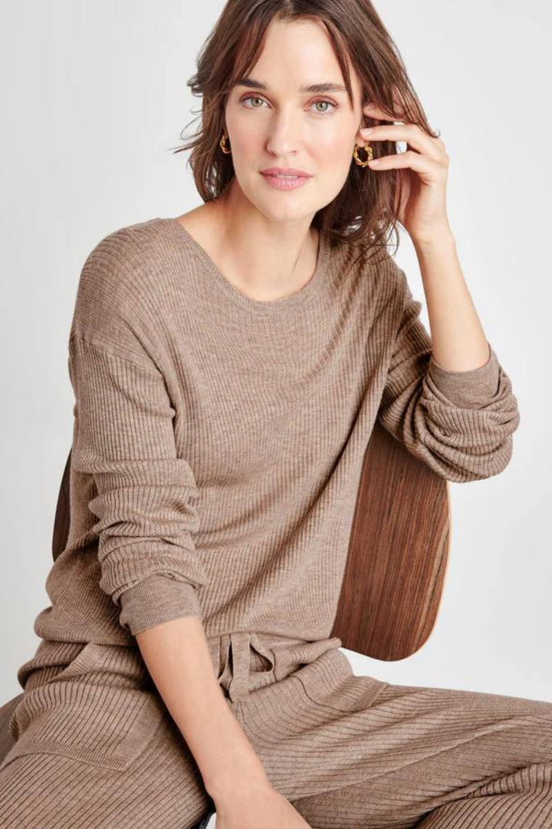 Splendid, Georgie Rib Long Sleeve Sweater -Tawny Heather