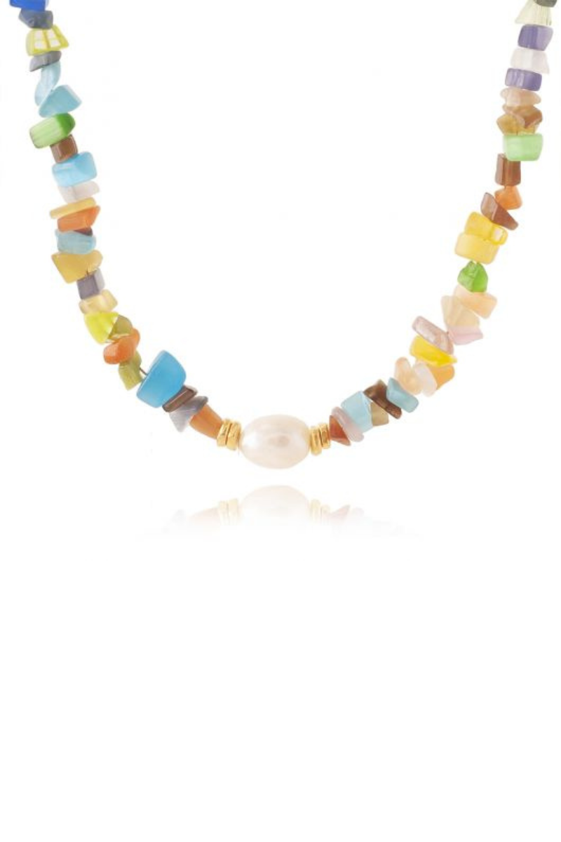 AB, Glass Beads Necklace with Freshwater Pearl Pendant