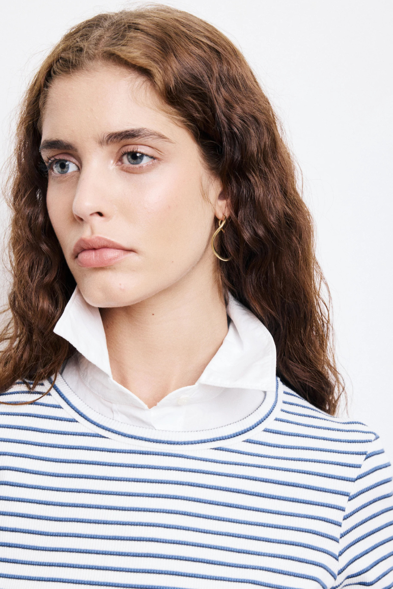 Hartford, Take Knit T-Shirt-Ecru & Navy