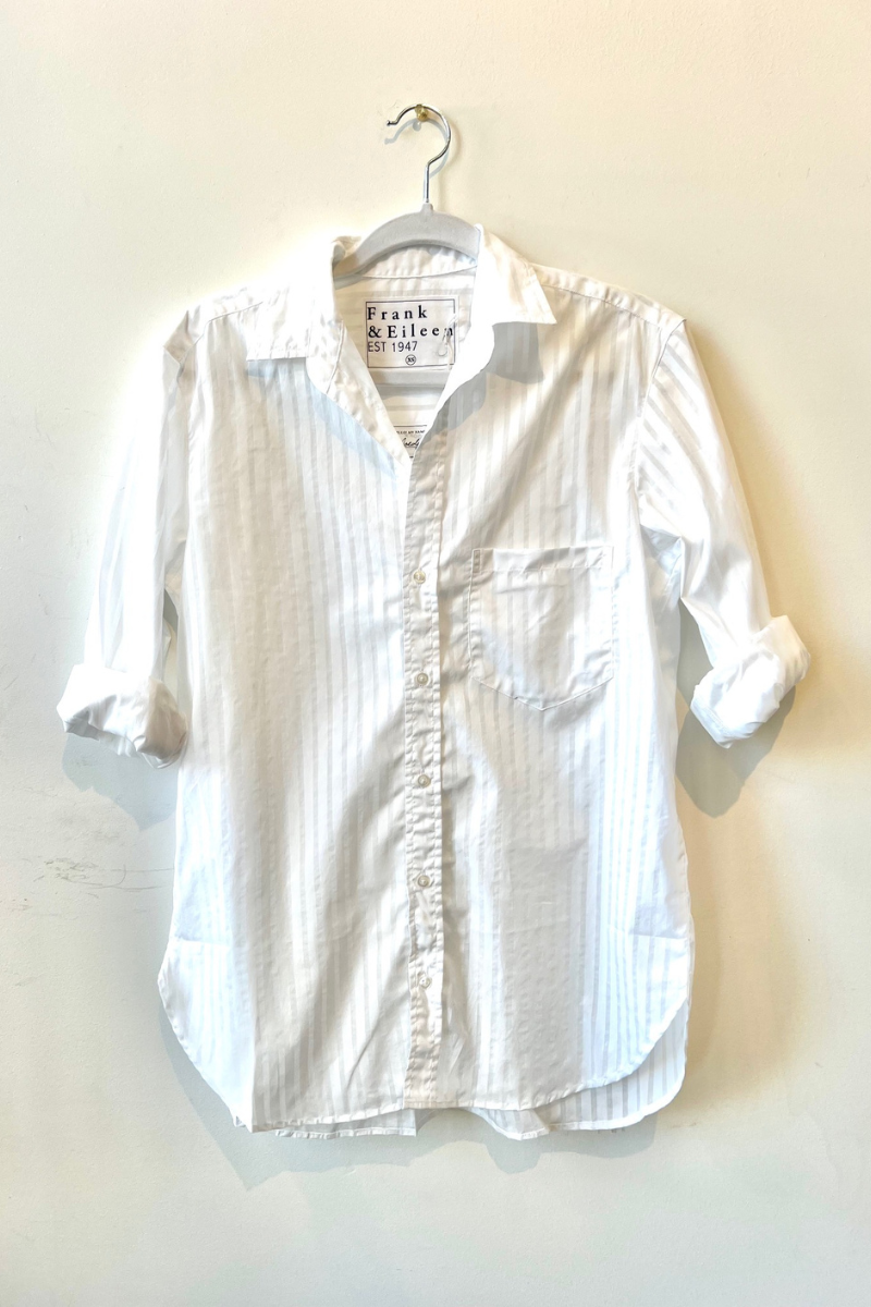 Frank & Eileen, Joedy Boyfriend Button-Up Shirt-Wide White Sheer Stripe