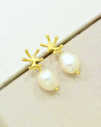 Coral Earring Gold Plated - Natural Pearl