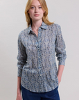 Hartford, Coraz Leaf Print Woven Shirt- Navy