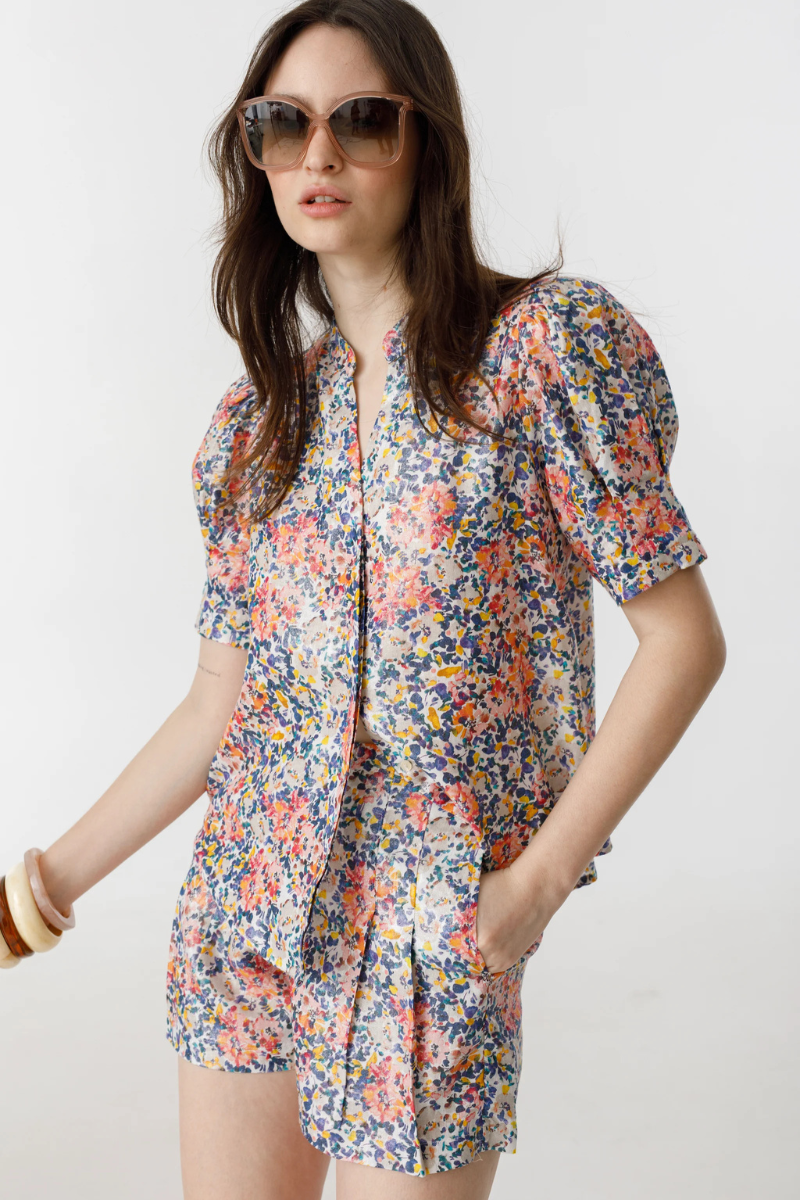Lanhtropy, Athina Metalic Linen Shirt - Florece Print