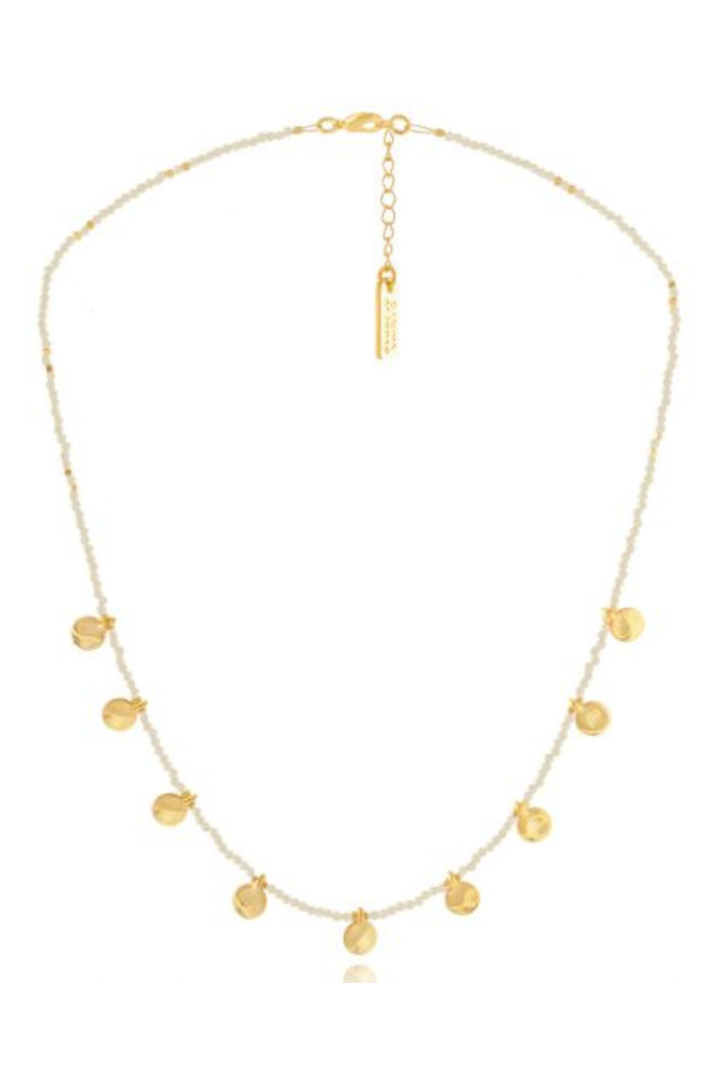 AB, Glass Beaded Necklace with Gold Discs