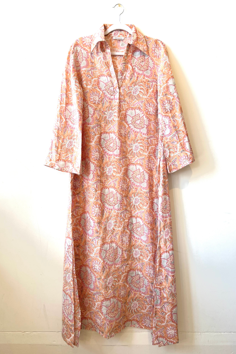 d heart d, Linen Caftan- Apricot Floral