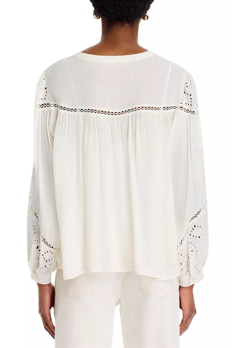 Velvet, Libby DS Viscose Eyelet Top- Cream