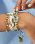 Beaded Five Wrap Bracelet- Pear/ Mint Green