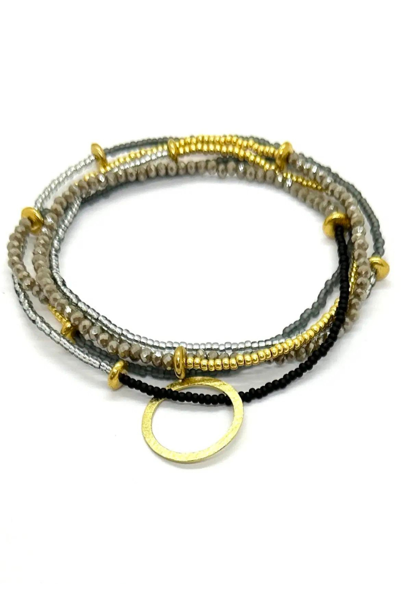 The Makery, Beaded heartstring Necklace- Black, Grey & Gold