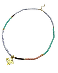 Beaded Necklace - Blue, Pink and Gold with Ethopian Cross