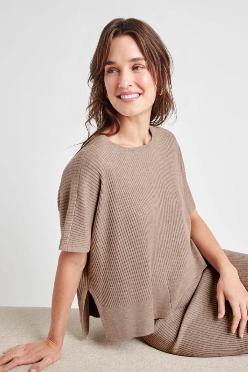 Splendid, Georgie Short Sleeve Rib Sweater - Tawny Heather