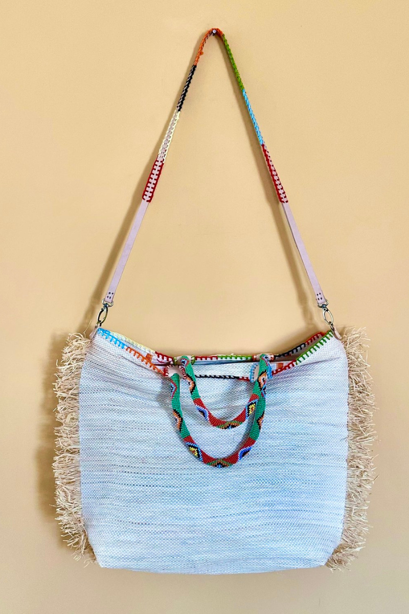 En Shallah, Embroidered Raffia Bag M