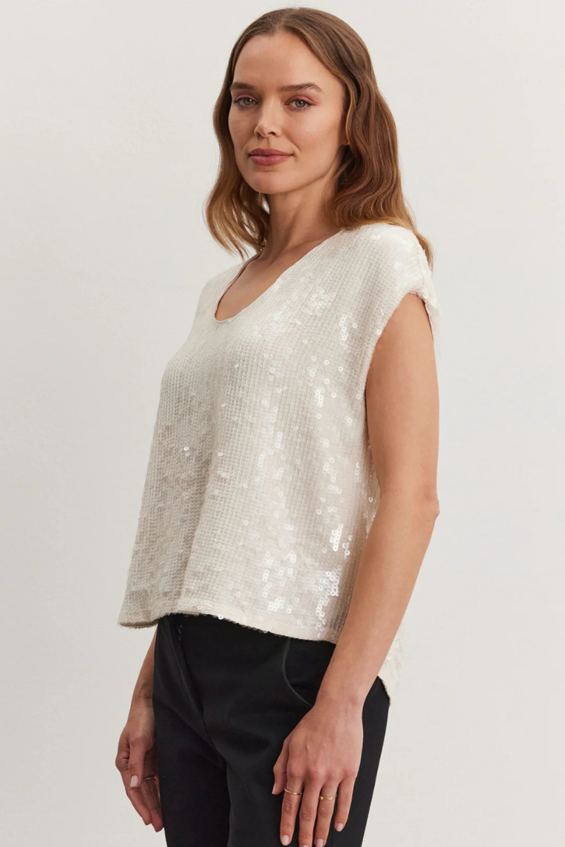 Velvet, Elorie DS Sequin Top- Cream