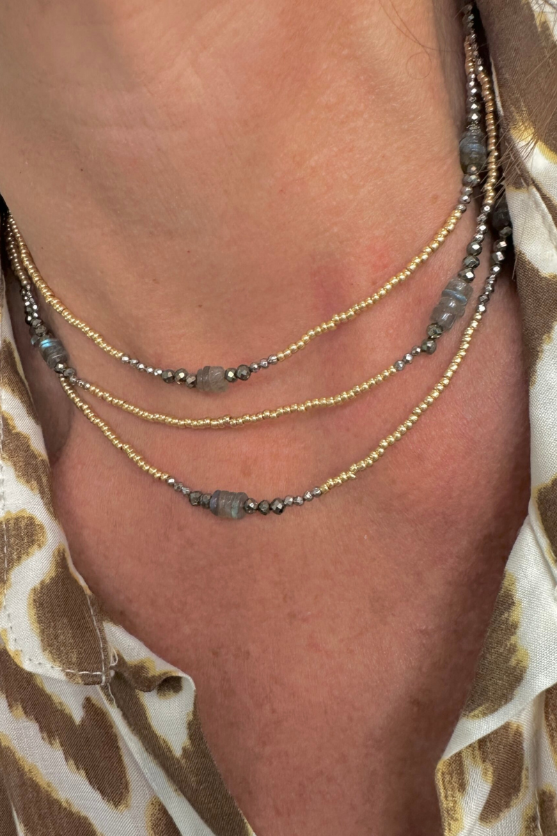 The Makery Collection, Triple Wrap Necklace - Sparkling Pyrite, Labradorite and Gold