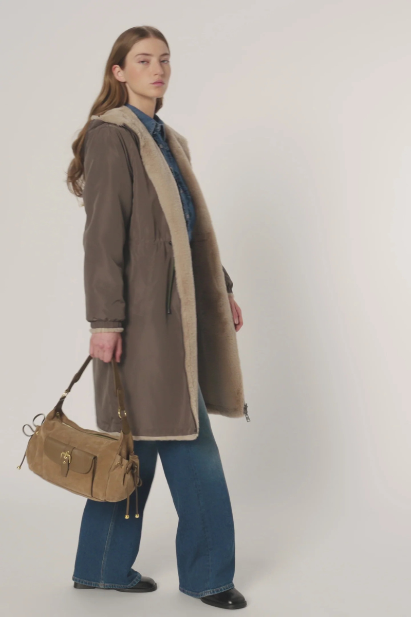 Gerard Darel, Mayline Reversible Faux Fur Parka - Vert Kaki