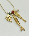 The Makery, Gold Sardine, Coral and Pearl Adjustable Necklace