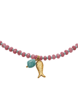 The Makery Collection, Short Pink & Aqua Sweetie Necklace with Fish and Stone Charms