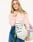 Kerri Rosenthal, KR Long Sleeve Stripe Tee- Natural/ Neon Pink