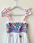 Nimo, Agate Dress- White/Blue Bird Embroidered
