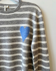 Heart Stripe Crew Sweater- Silver