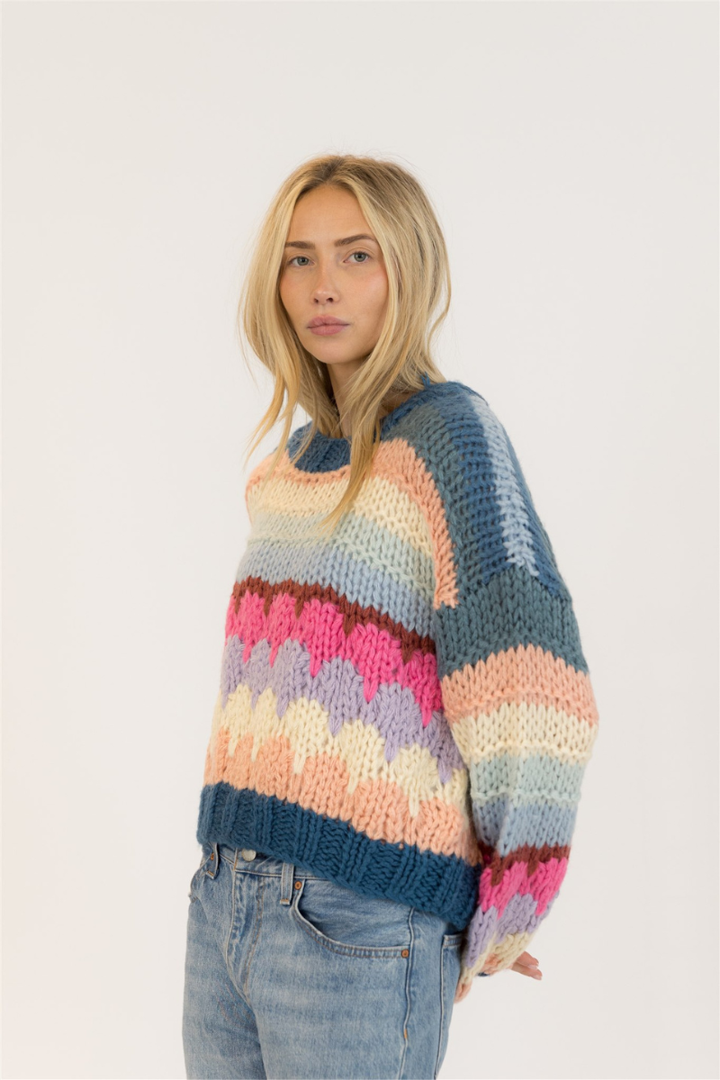 Lyla & Luxe, Hannah Handmade Crewneck Pullover - Multi Stripe