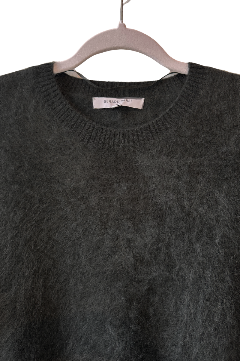 Gerard Darel, Elina Cashmere Fuzzy Sweater- Vert Kaki