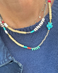 The Makery Collection, Beaded Wrap Bracelet/Necklace- Turquoise, Tan & Red