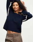 Velvet, Savannah Engineered Stiches Sweater - Navy/Light Grey
