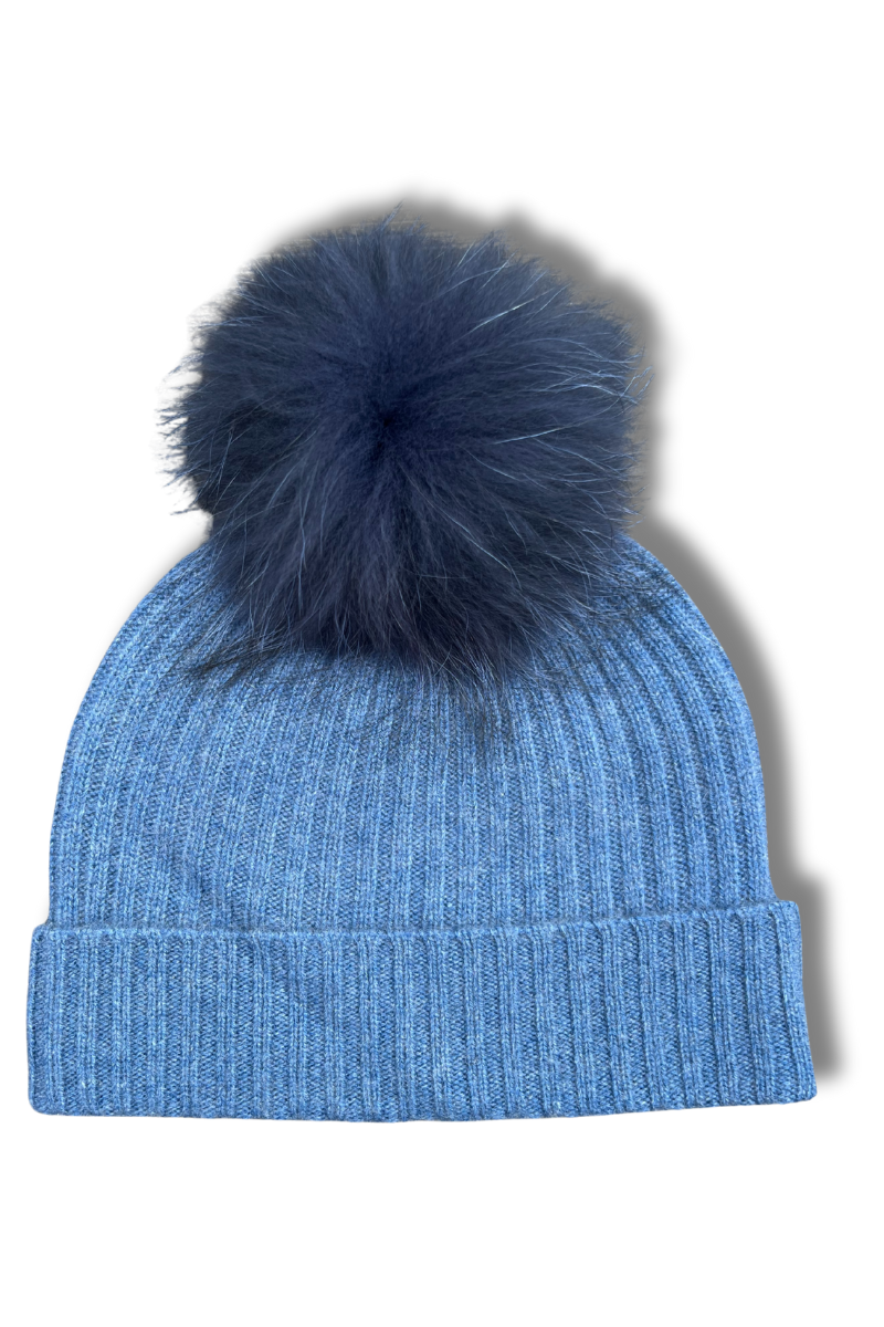 Cashmere Ribbed Hat with Pom Pom