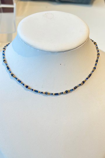 LC, Beaded Necklace- Blue/Gold