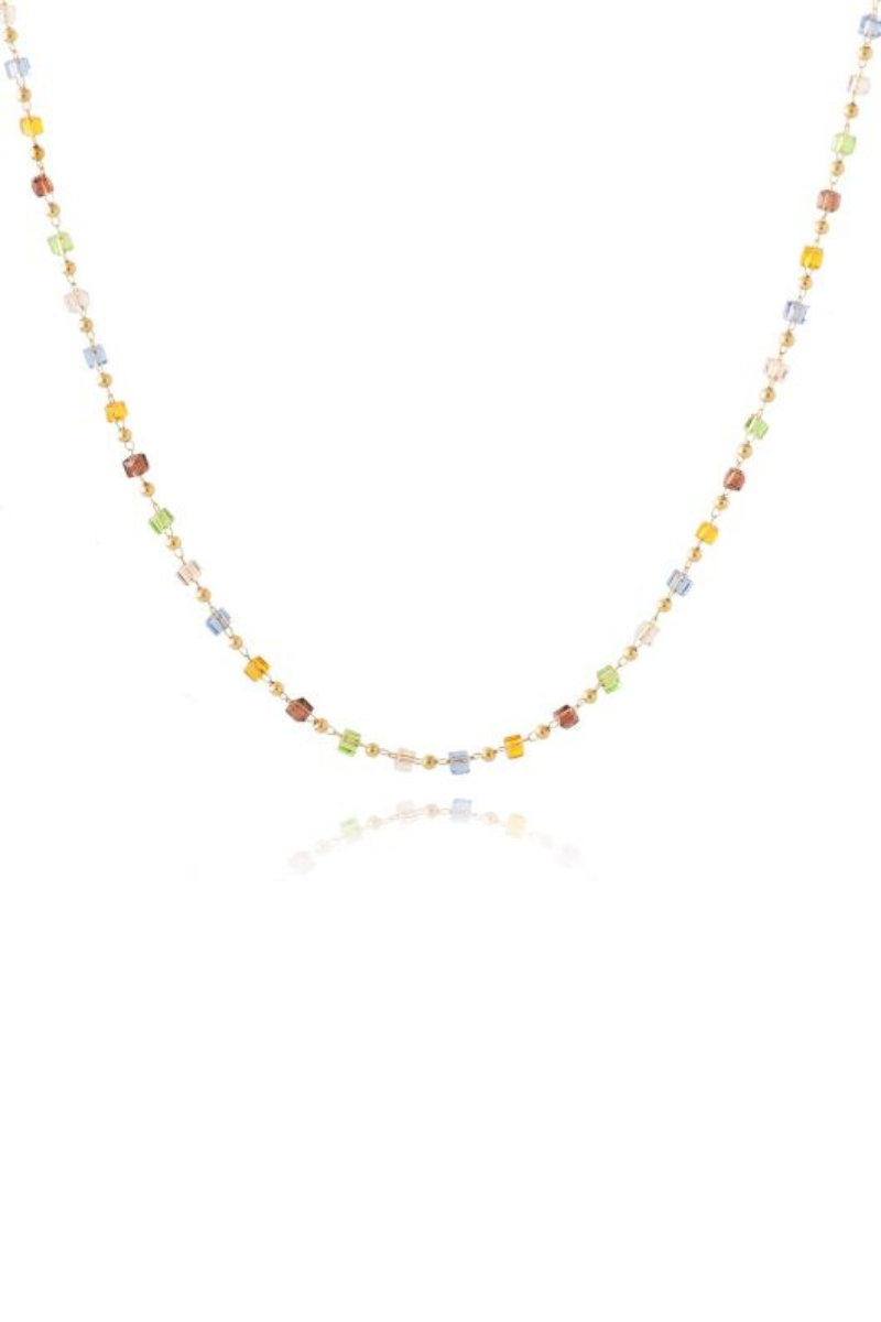 AB, Glass Rosary Necklace with Multi Colour Beads