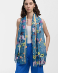ÉPICE Paris, Butterflies & Flowers Scarf- Bluestone