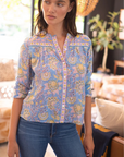 Bell, Audrina Top- Blue/Yellow Print