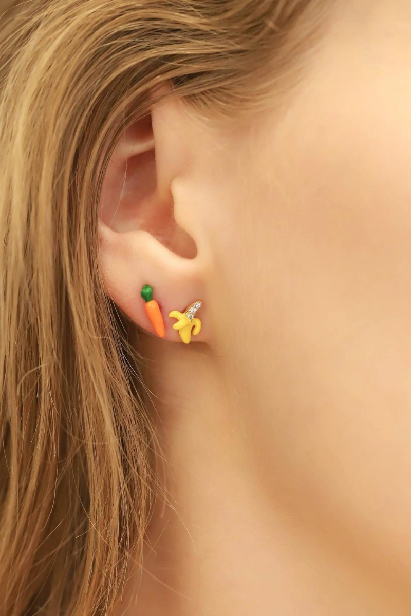 TAI, Enamel & CZ Banana Studs- Gold