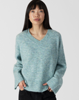 Lyla & Luxe, Cora Eco V-Neck Sweater-Green/Blue Mix